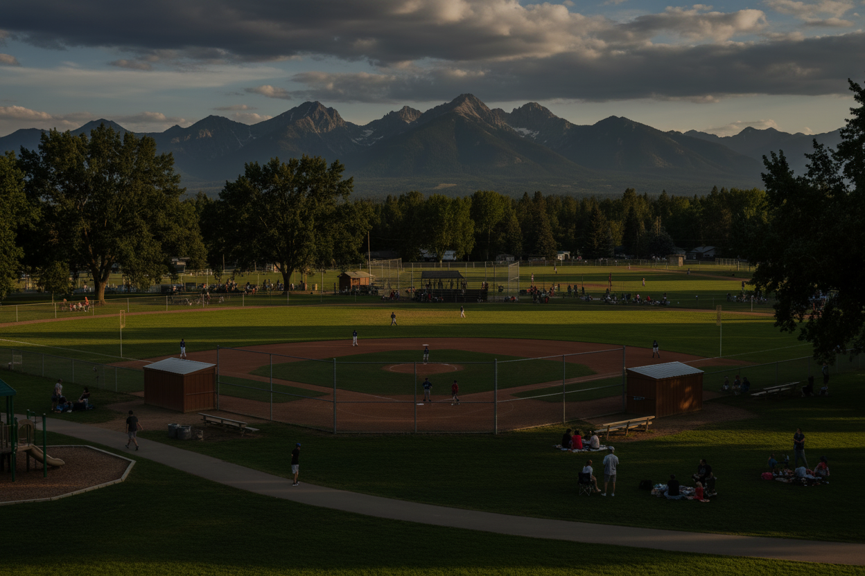 Youth baseball field with scenic background